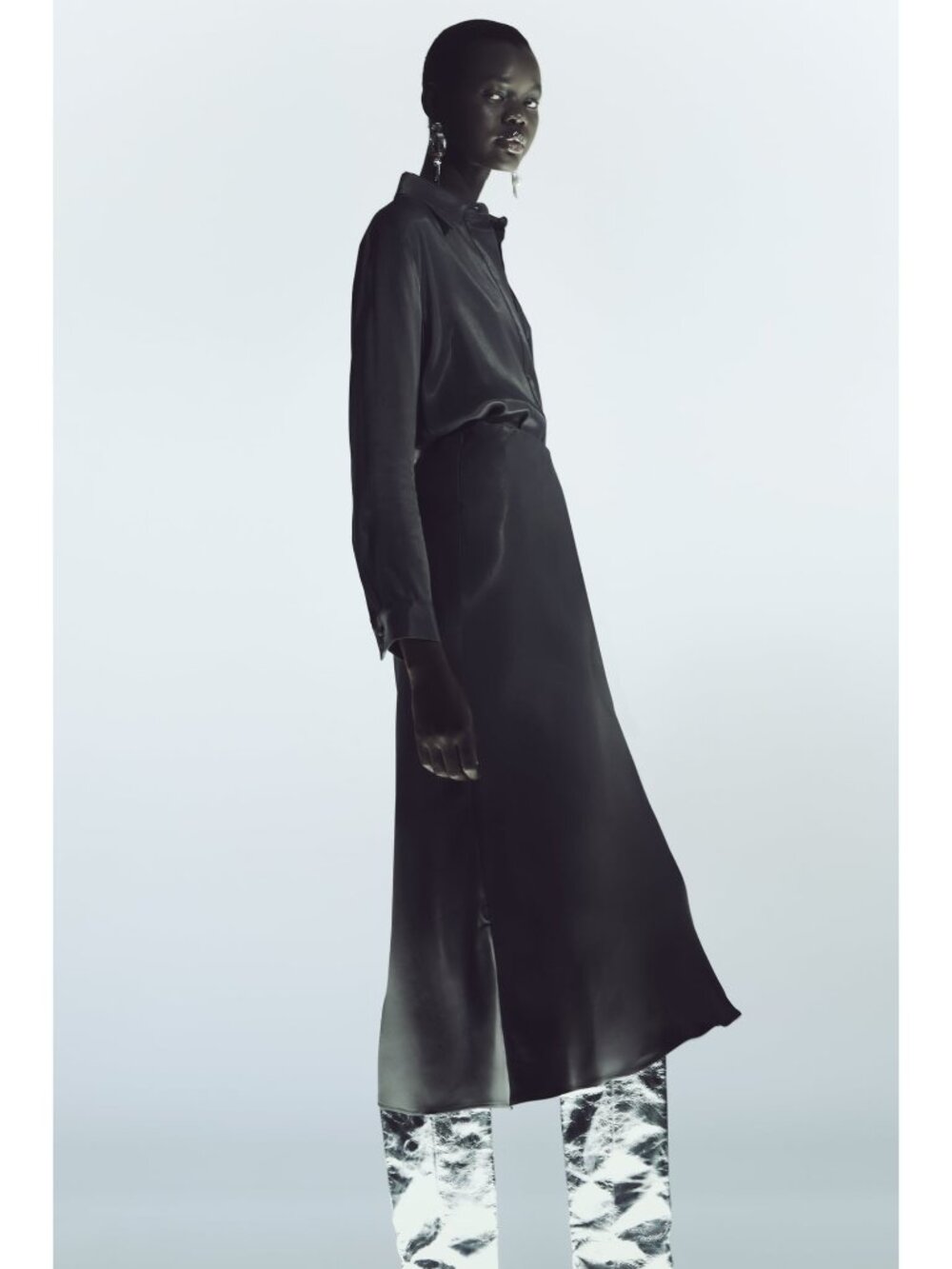 Zara Space Grey Silky Midi Skirt - Picture 3 of 9